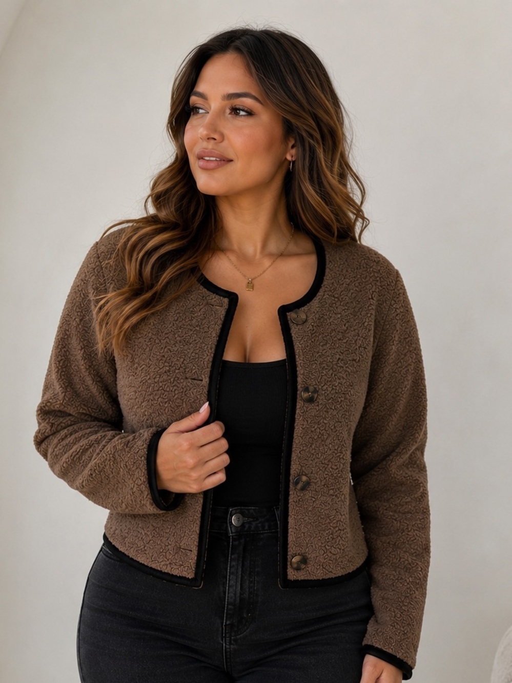 J. Crew Brown Sherpa Jacket with Black Trim